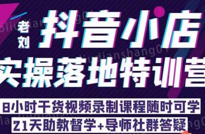 老刘·抖店商品卡流量，​抖音小店实操落地特训营，8小时干货视频录制课程随时可学