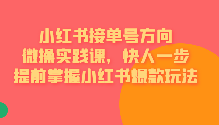 [小红书　]小红书接单号方向微操实践课，快人一步提前掌握小红书爆款玩法